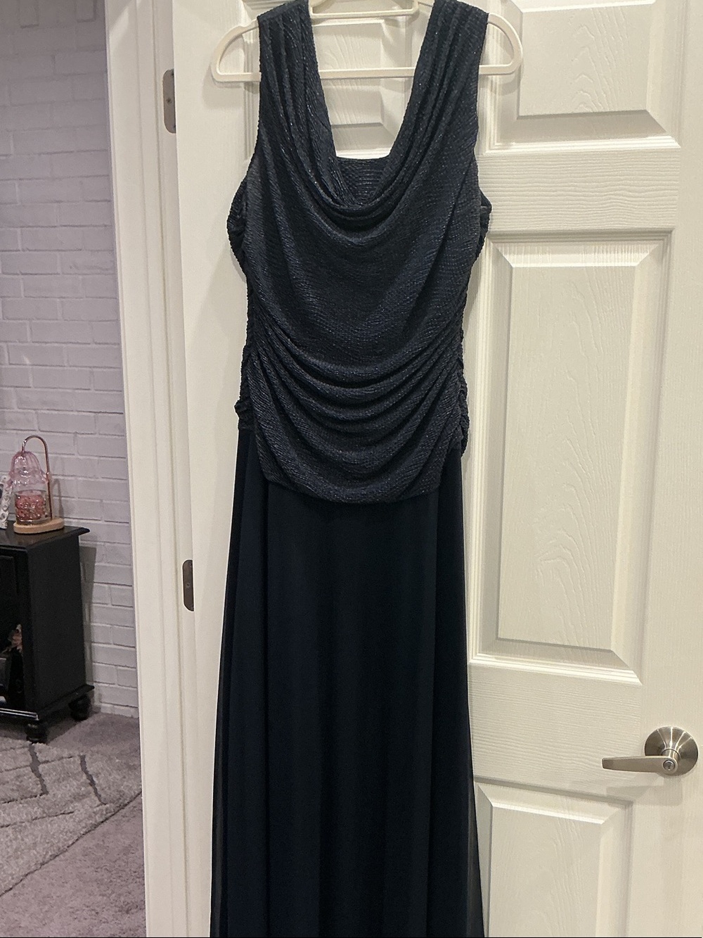 Sleeveless Navy Maxi Dress with Draped Bodice